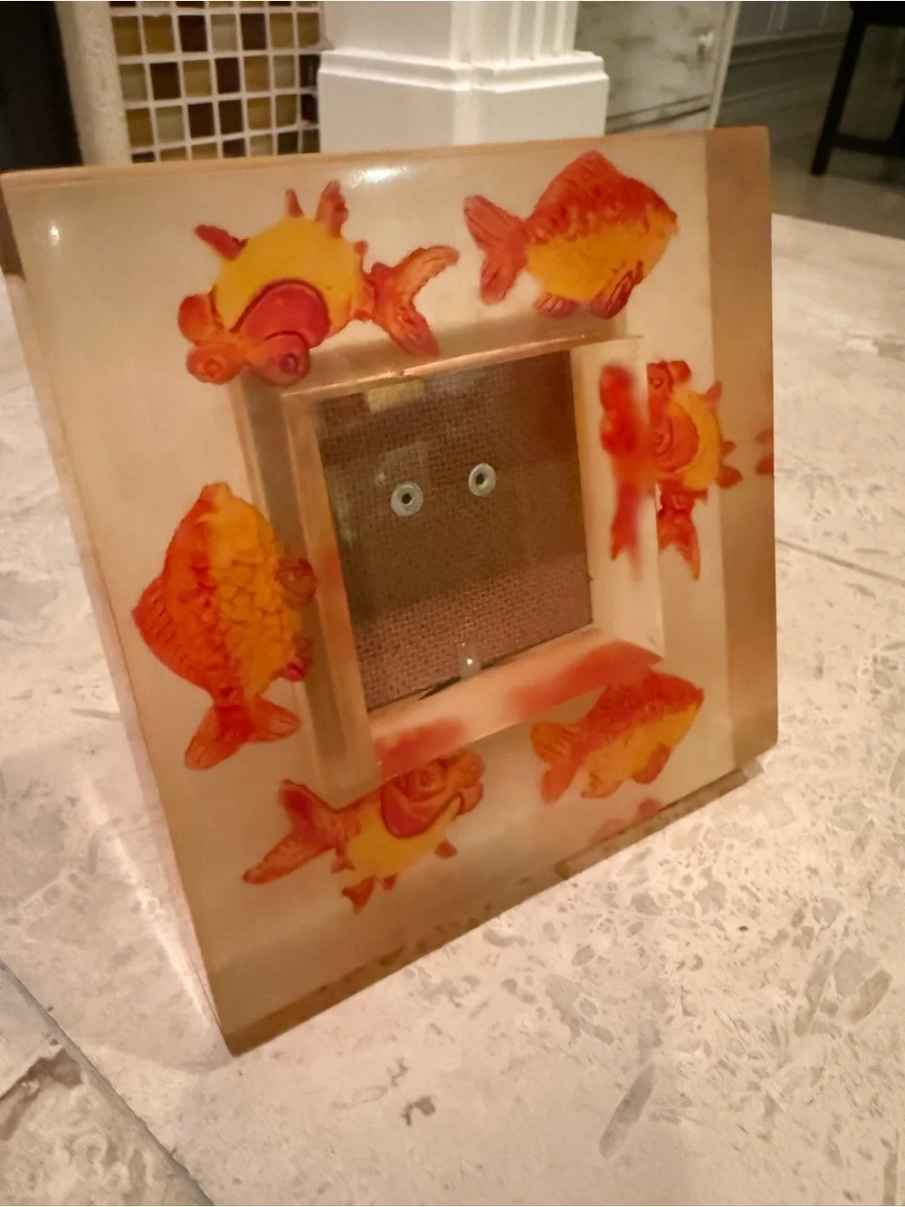 Resin Lucite Anthropologie Fish Picture Frame 5 3/8” picture size 2 3/8”